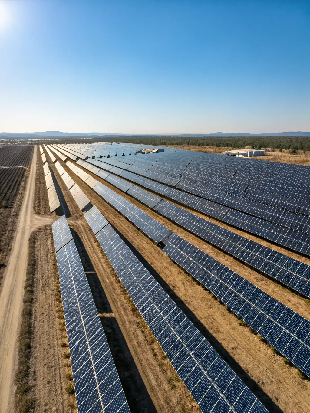 A renewable energy farm with solar panels and wind turbines, showcasing a green energy EB-5 investment.